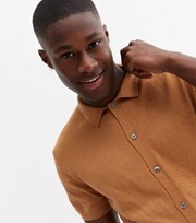 New Look Rust Button Fine Knit Polo Shirt
